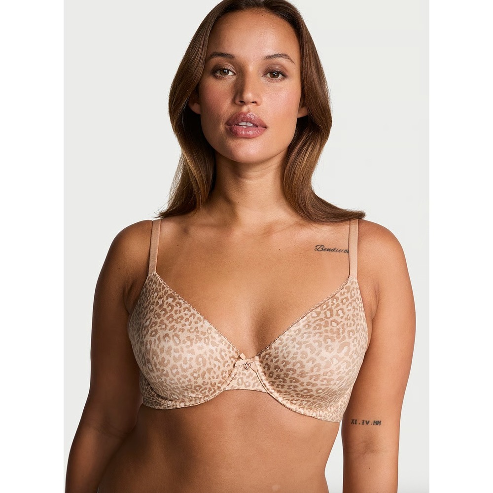 Victorias Secret Lined Demi Bra 34A Tan Leopard‎ Animal Print